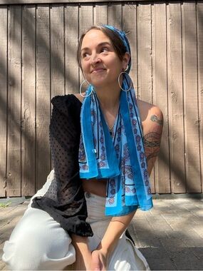 Turquoise Paisley Sheer Scarf – Coastal Blue Vintage-Inspired Wrap